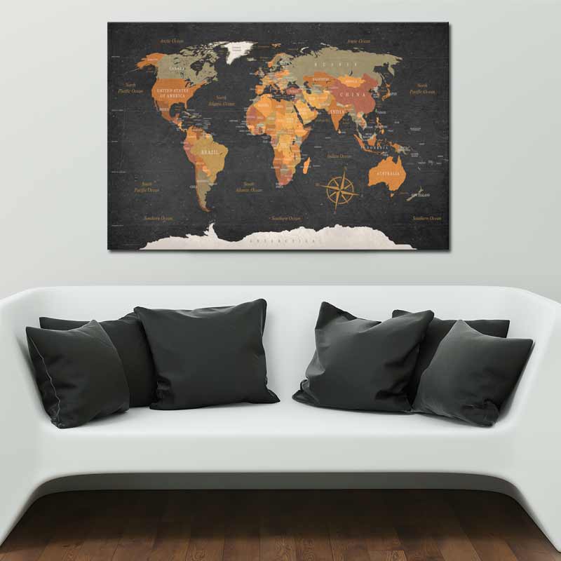 Tableau Carte du Monde Noir