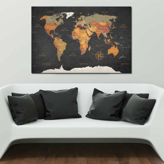 Tableau Carte du Monde Noir