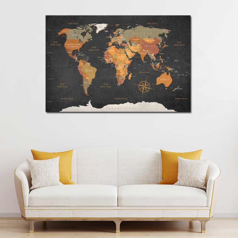 Tableau déco Carte du Monde de couleur Noir
