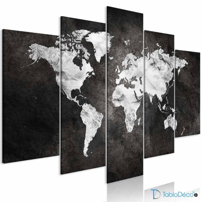 Tableau Carte du Monde Noir et Blanc