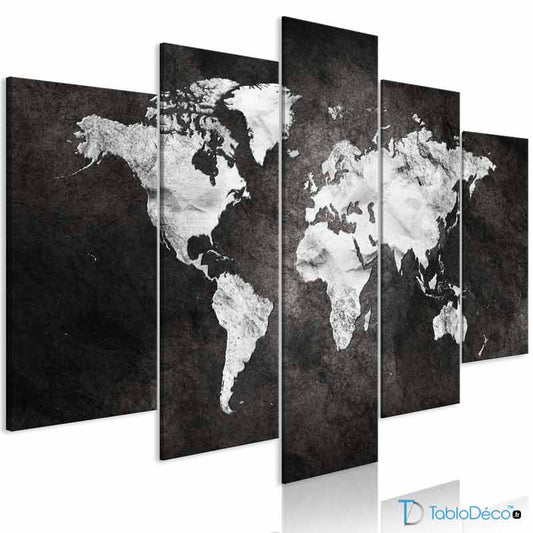 Tableau Carte du Monde Noir et Blanc