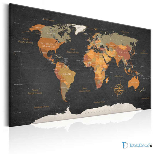 Acheter un Tableau Carte du Monde Noir - TabloDéco.fr