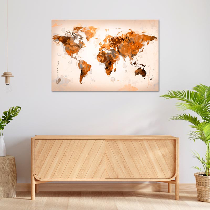 Toile décorative d'une Carte du Monde Orangée - TabloDéco.fr