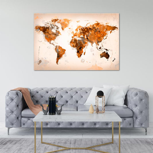 Tableau Carte du Monde Orangée - TabloDéco.fr