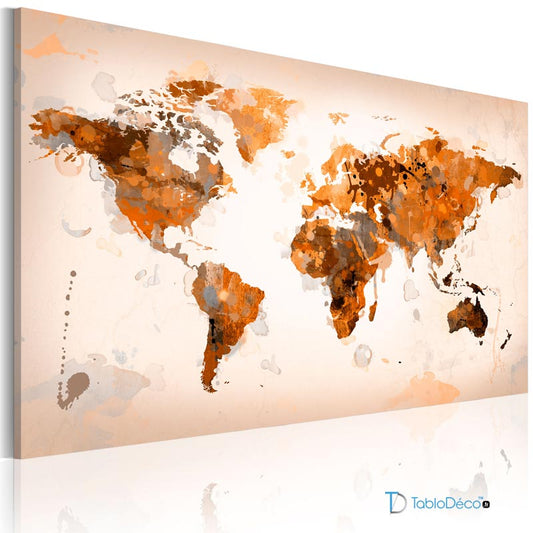 Acheter un Tableau d'une Carte du Monde Orangée - TabloDéco.fr