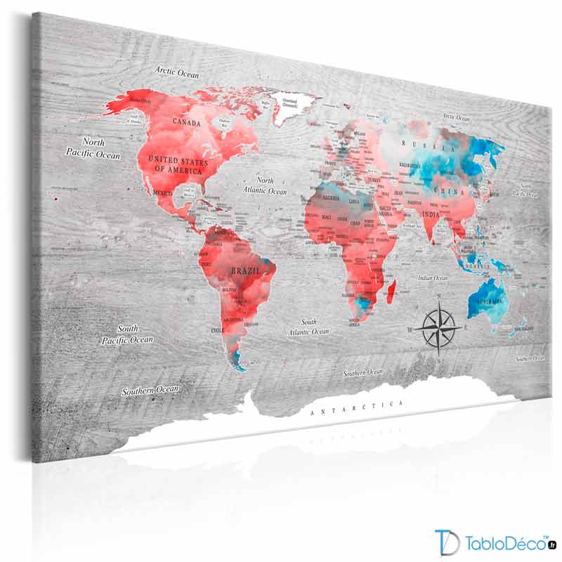 Achat Tableau Décoratif Mappemonde Rouge - TabloDéco.fr