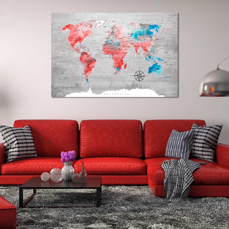 Toile imprimée Carte du Monde Rouge
