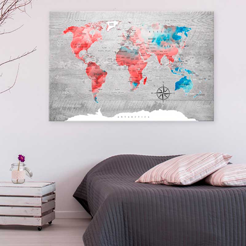 Tableau Carte du Monde Rouge