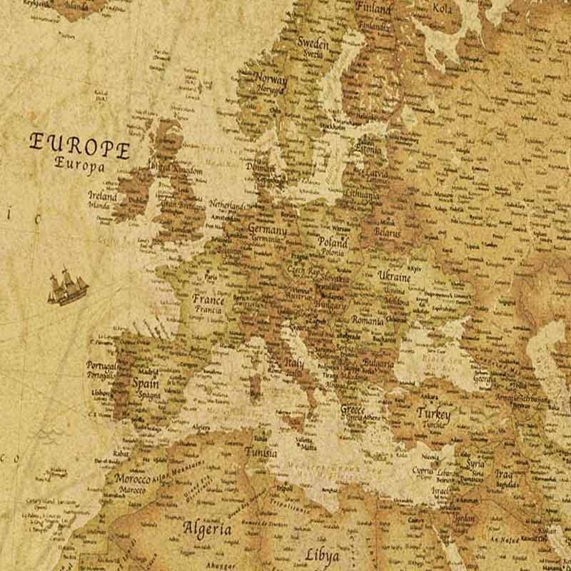 Tableau Déco Carte du Monde Vintage zoomer sur l'Europe