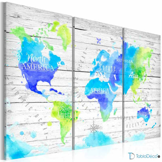 Tableau sur toile Carte du Monde trois parties