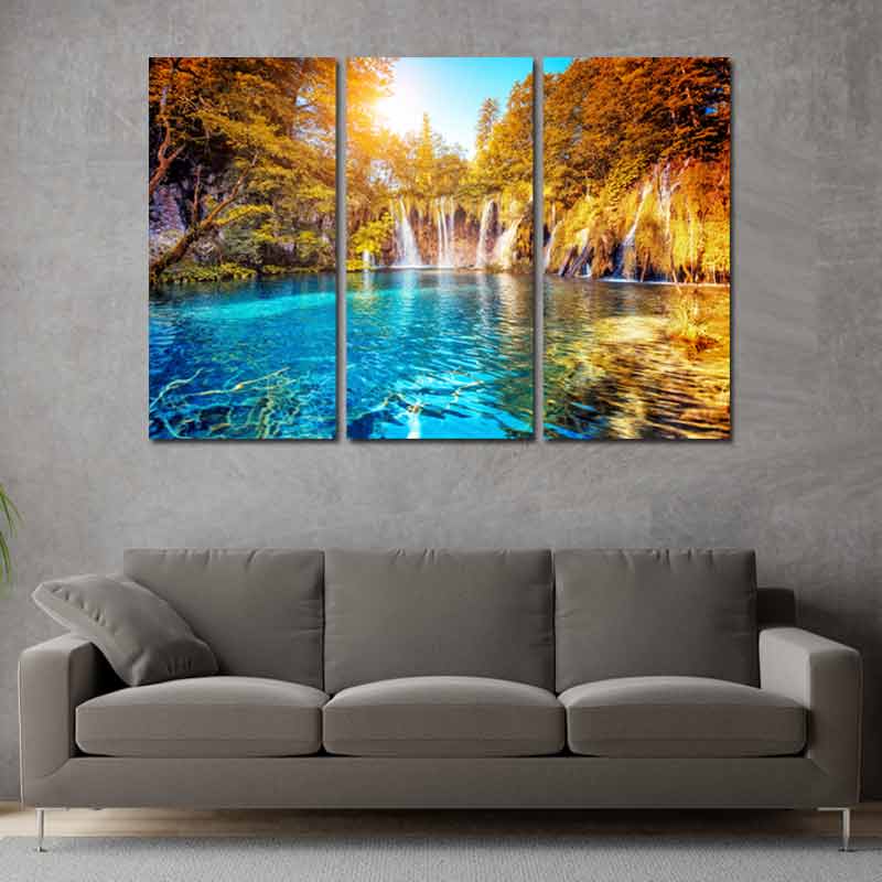 Acheter un Tableau avec Cascade Lumineuse Triptyque - TabloDéco.fr