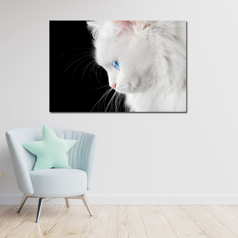 Tableau décoration Chat Blanc aux Yeux Bleus