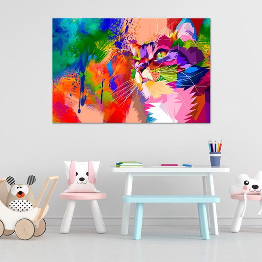Toile décorative avec un Chat Multicolore - TabloDéco.fr