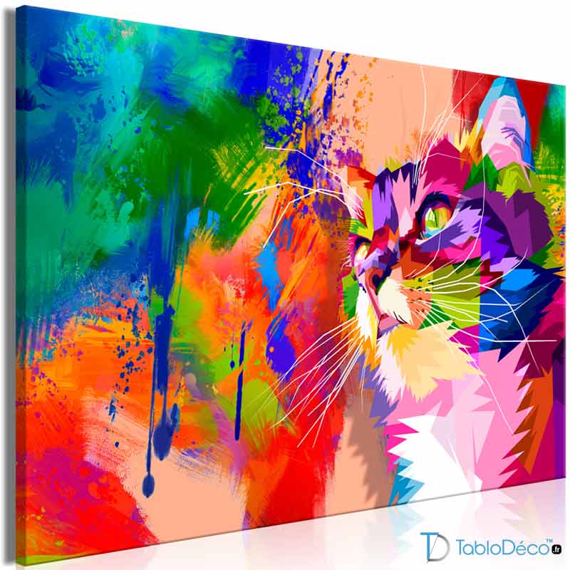 Acheter un Tableau Décoratif avec un Chat Multicolore - TabloDéco.fr