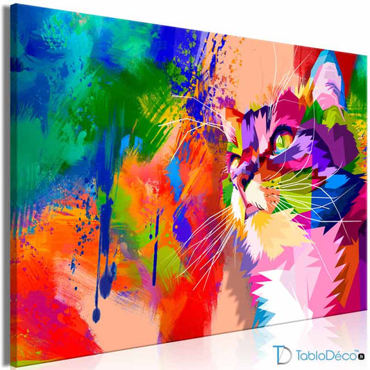 Acheter un Tableau Décoratif avec un Chat Multicolore - TabloDéco.fr