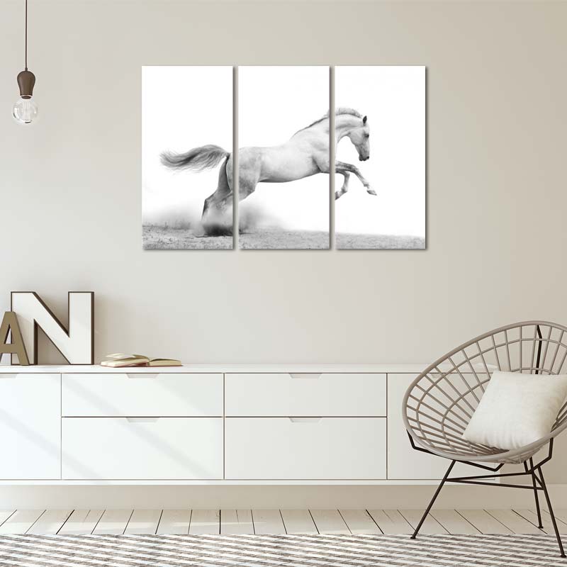 Tableau sur toile Cheval Arabe Gris en 3 panneaux