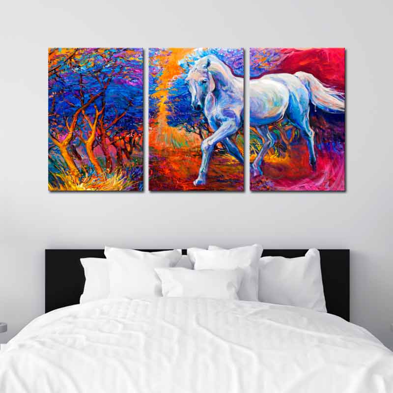Tableau Cheval Couleur en 3 parties