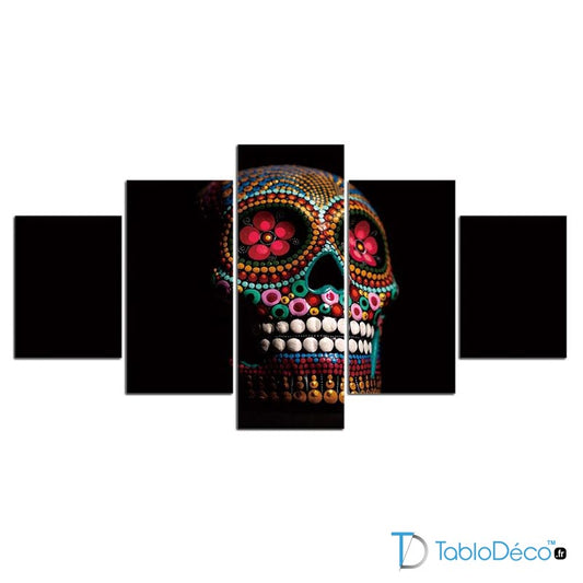 Tableau Crâne Mexicain en 5 parties