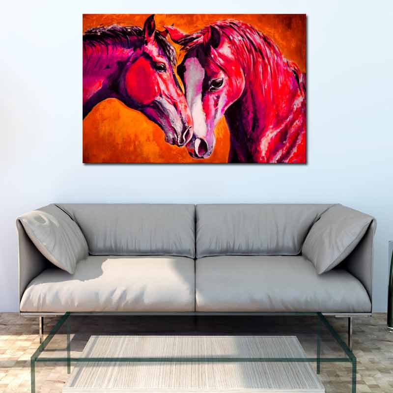 Tableau sur toile de chevaux en peinture