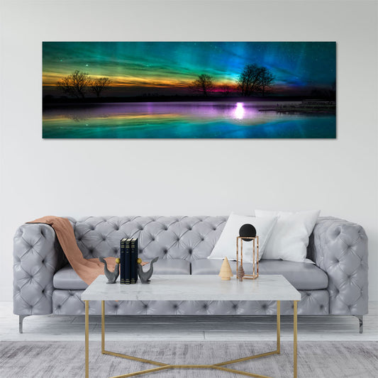 Toile imprimée Décorative Panoramique d'une Aurore Boréale Colorée - TabloDéco.fr