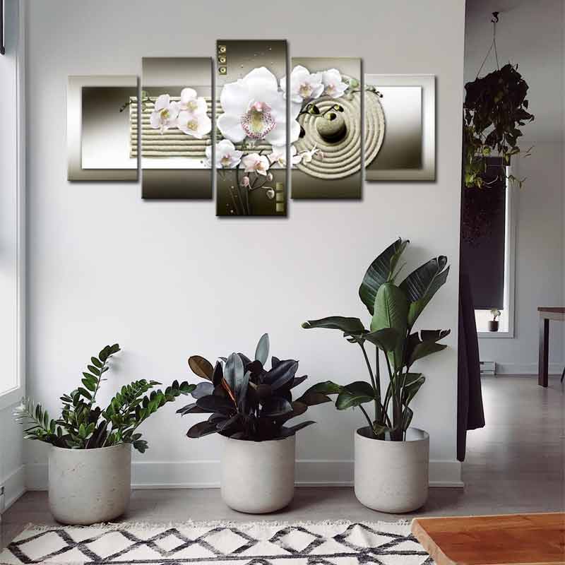 Tableau Design en 5 parties Zen avec des Orchidées