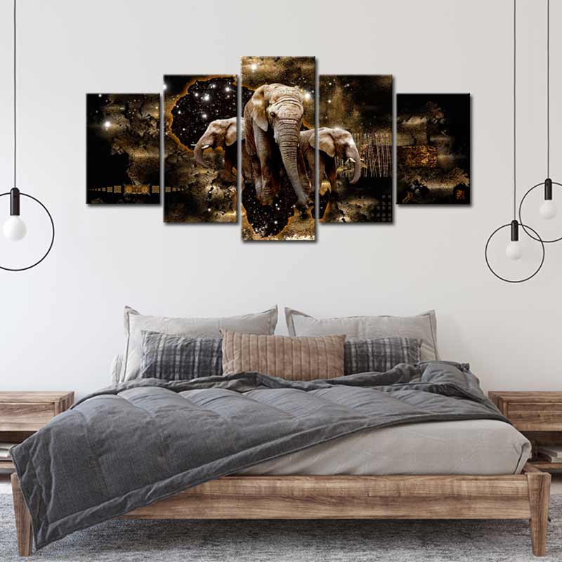 Tableau 5 panneaux Éléphants Design