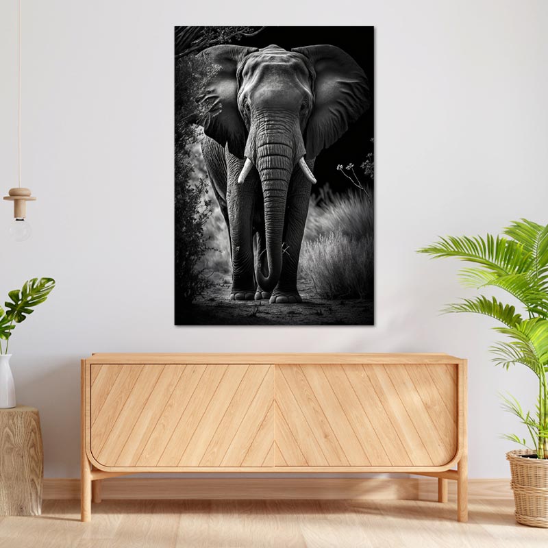 Toile décorative d'un Éléphant en Noir et Blanc - TabloDéco.fr