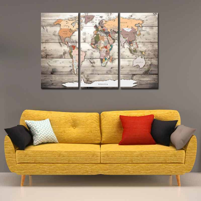 Tableau en liège - Carte du Monde en 3 parties