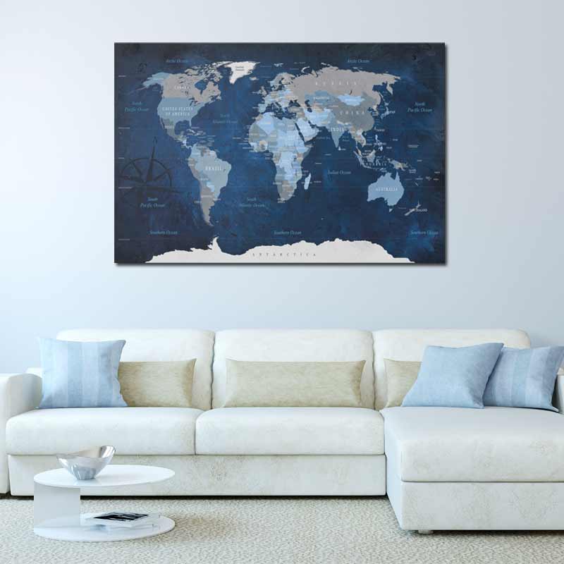 Tableau en liège - Mappemonde Bleu Profond