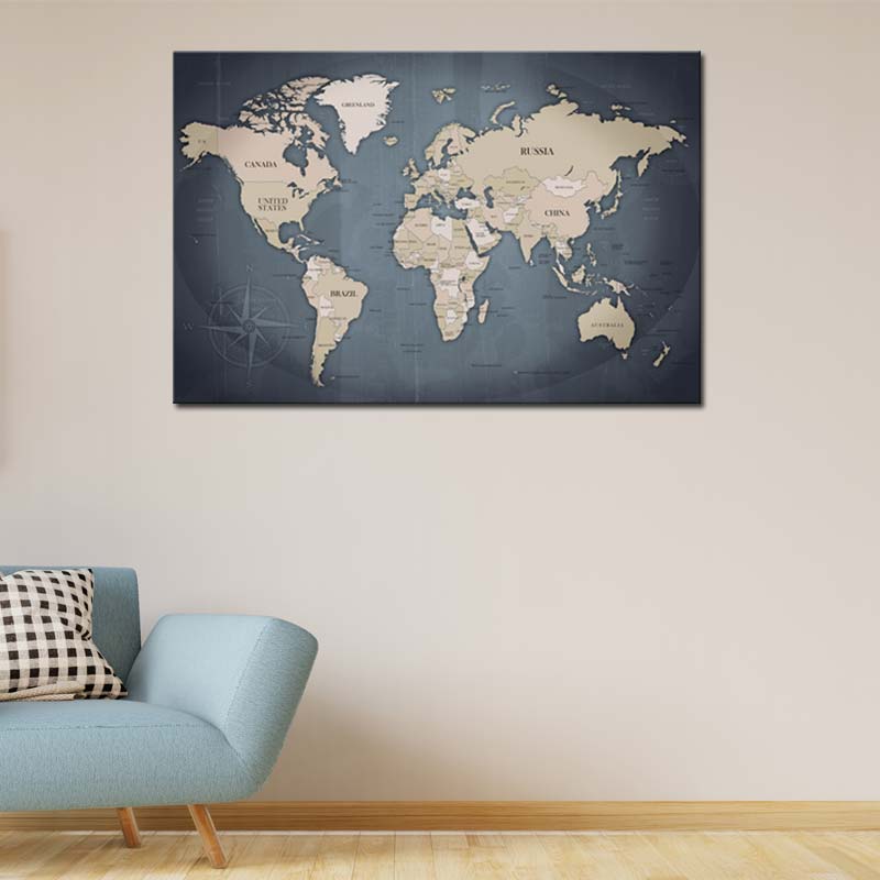 Tableau en liège mappemonde nuances de bleu