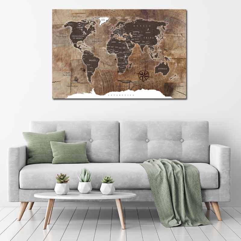 Tableau en liège - Carte du Monde Wooden Block