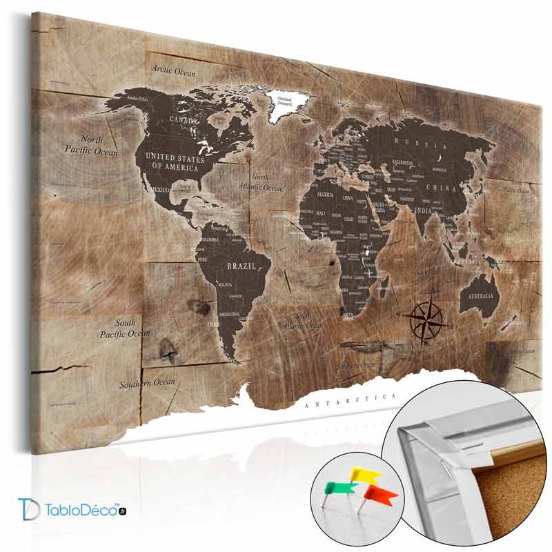 Acheter un Tableau en liège - Carte du Monde Wooden Block