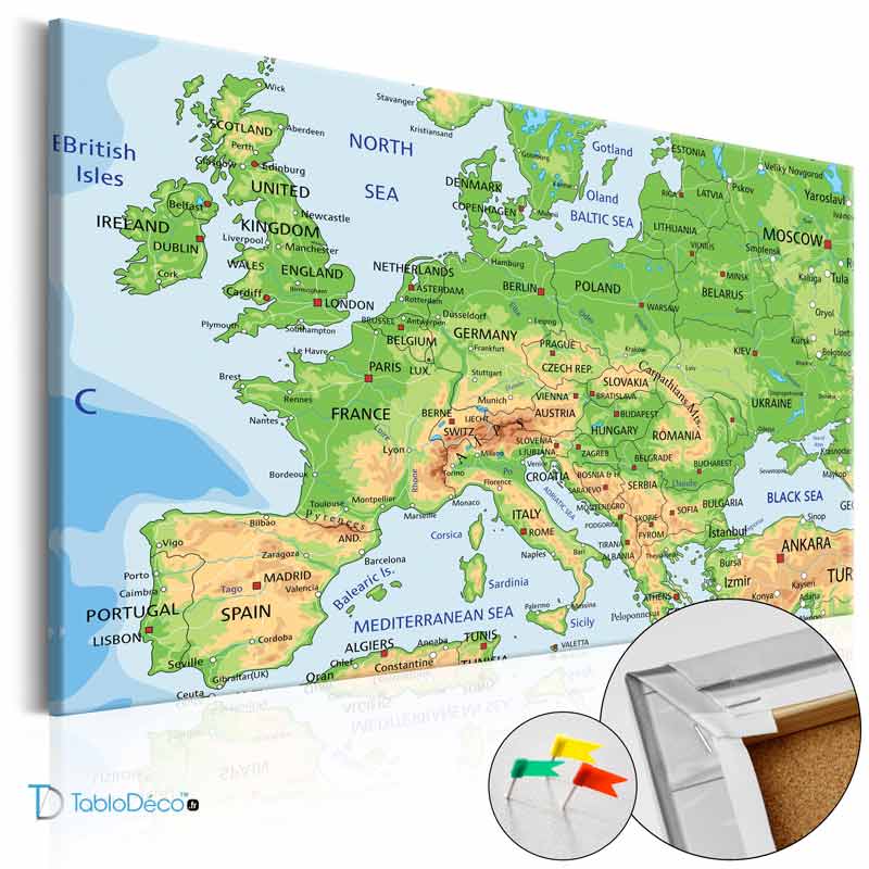 Acheter un Tableau en liège - Carte d'Europe Classique