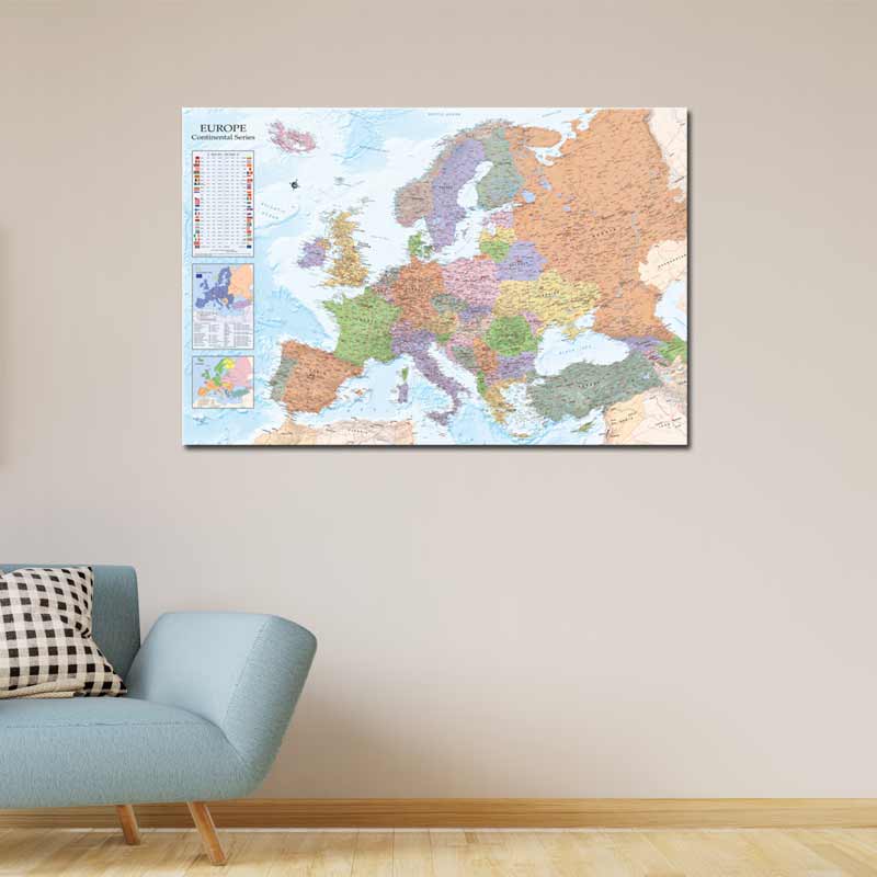 Tableau Map d'Europe Détaillée en liège