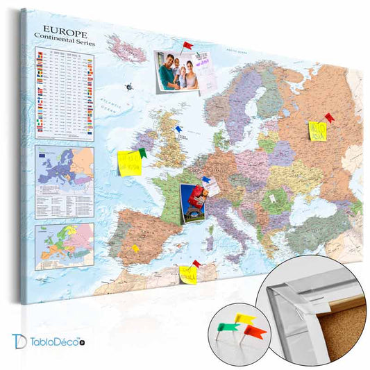 Acheter un Tableau en liège - Carte d'Europe Détaillée