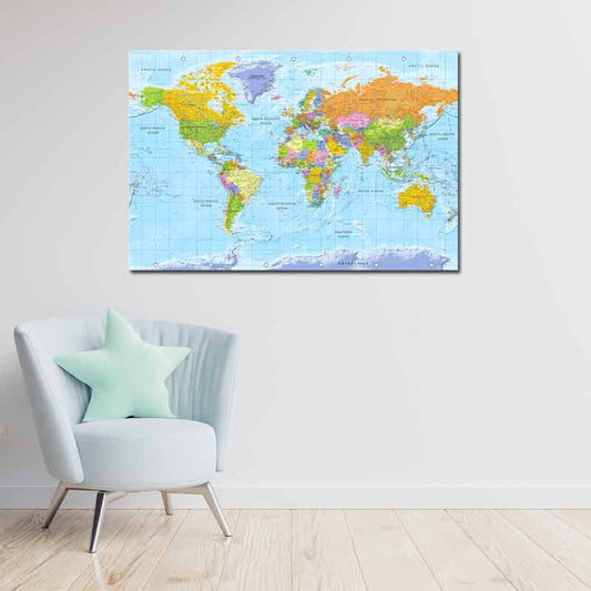 Tableau en liège - Mappemonde Détaillée