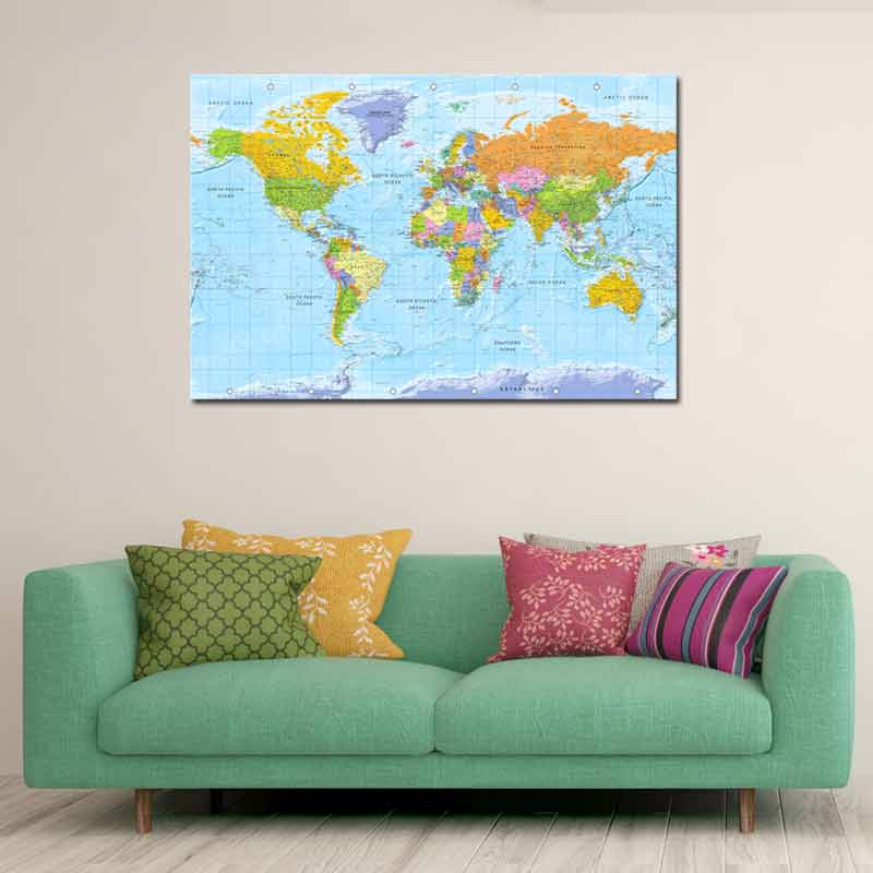 Tableau en liège - Carte du monde Détaillée