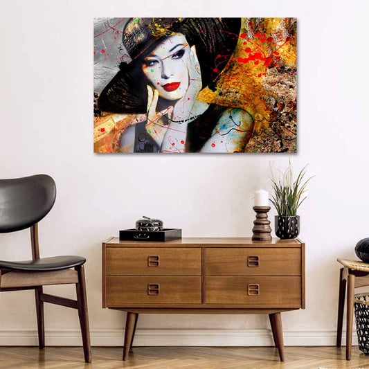 Tableau déco d'une Femme au Chapeau Noir