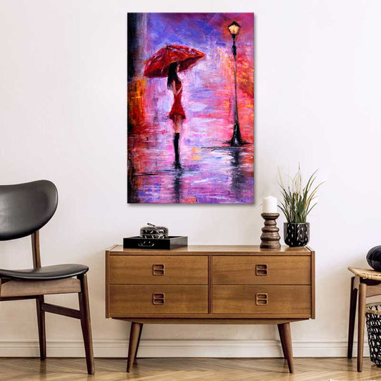 Tableau décoratif d'une Femme au Parapluie Rouge