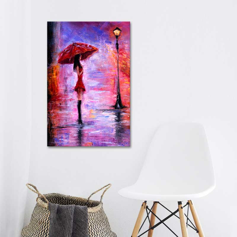 Tableau sur toile imprimée d'une Femme au Parapluie Rouge
