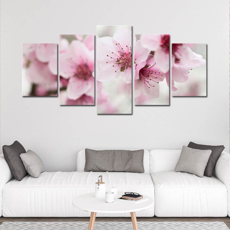 Tableau 5 panneaux Fleur de Cerisier