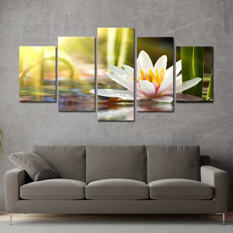 Tableau 5 panneaux Fleur Lotus