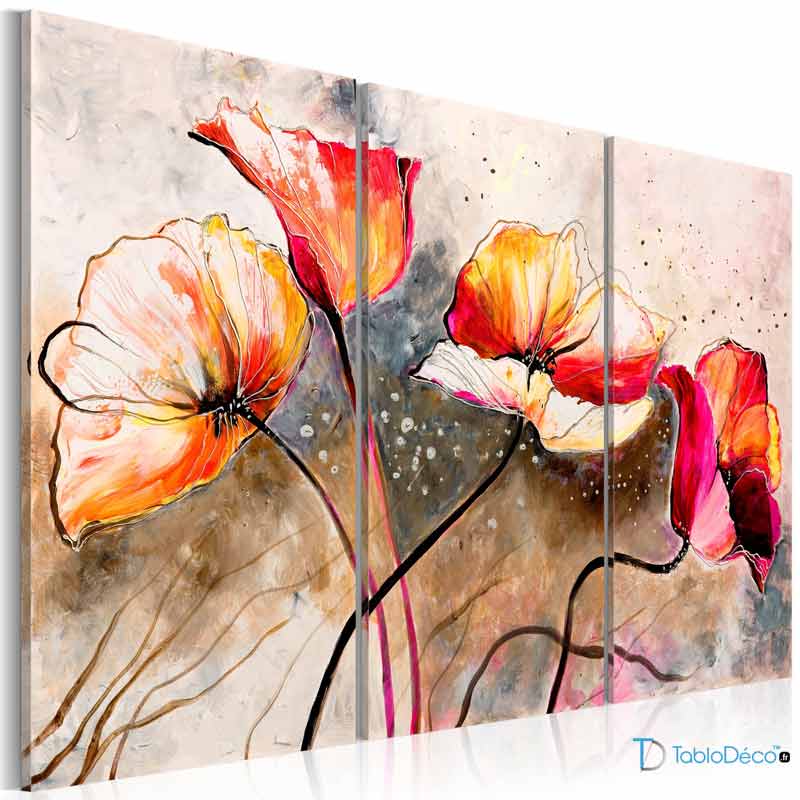 Tableau 3 panneaux Fleur Peinture