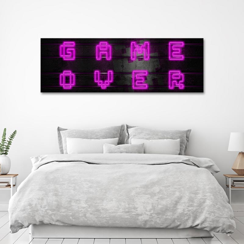 Tableau décoratif sur toile Game Over Néon Panoramique