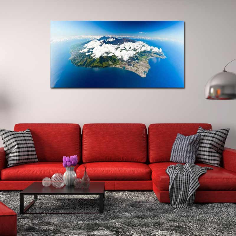 Tableau de décoration de l'Île Bourbon vue du ciel - TabloDéco.fr