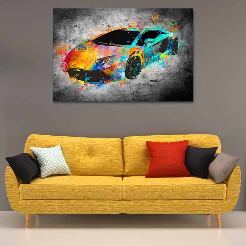 Tableau de décoration imprimé sur toile d'une Lamborghini Street Art