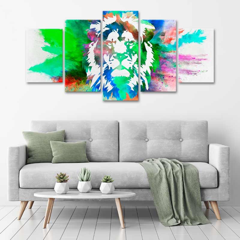 Tableau en 5 pièces d'un Lion - TabloDéco.fr