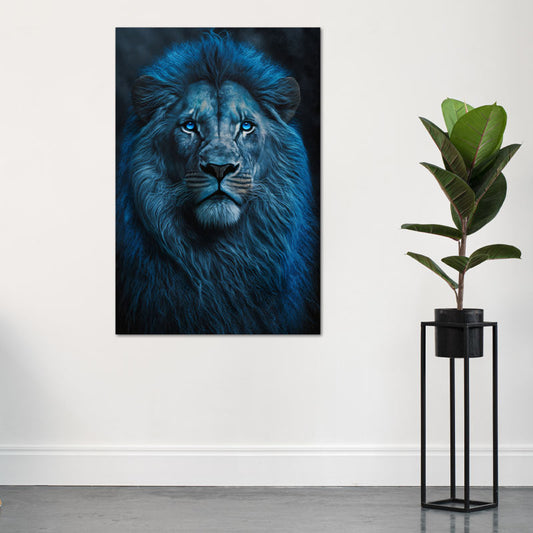Toile décorative d'un Lion Bleuté - TabloDéco.fr