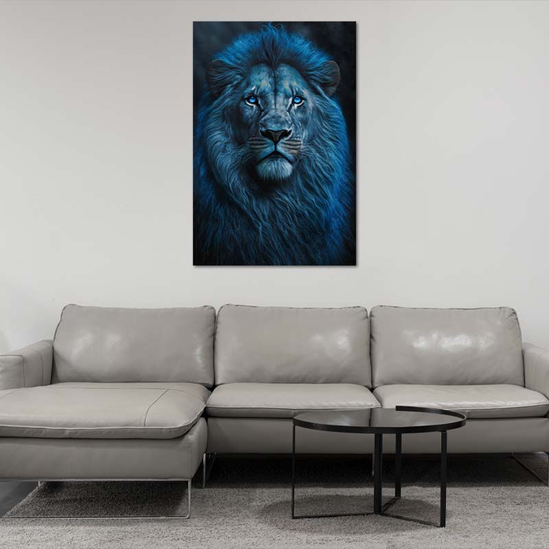 Tableau de décoration sur toile d'un Lion Bleu - TabloDéco.fr