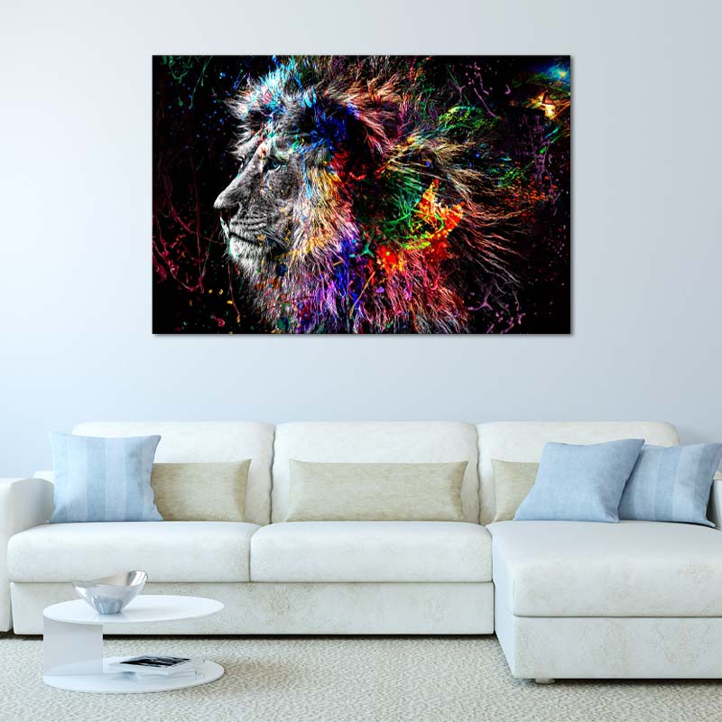 Toile murale avec un Lion Coloré et Design - TabloDéco.fr
